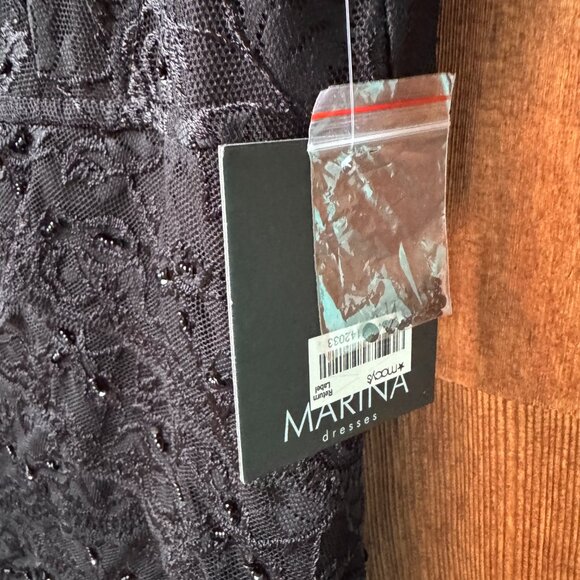 NWT Marina Black Tiered V-Neck Lace Beaded Occasion Cocktail Dress - 16 Petite - Picture 7 of 14